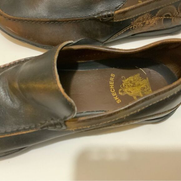 Skechers Mens Loafers Driving Moccasin Casual Slip On Leather Brown Size 9.5